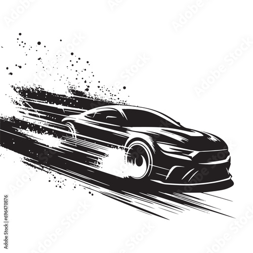 Fototapeta Racing car silhouette - Energetic Racing Car Silhouette for Dynamic Visuals - Racing car black vector 