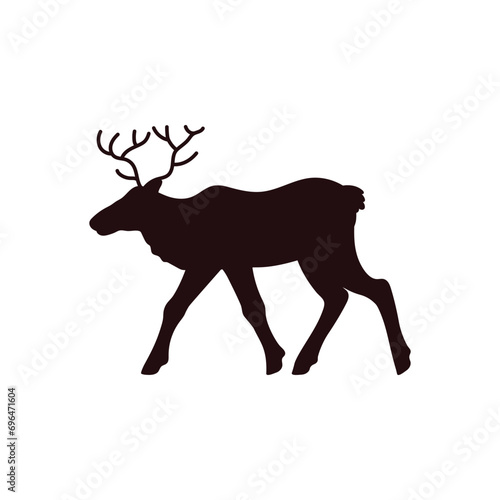 Deer silhouette icon of northern wild animal, vector illustration isolated.