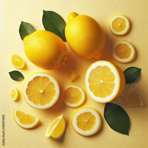 lemon and slices on yellow 