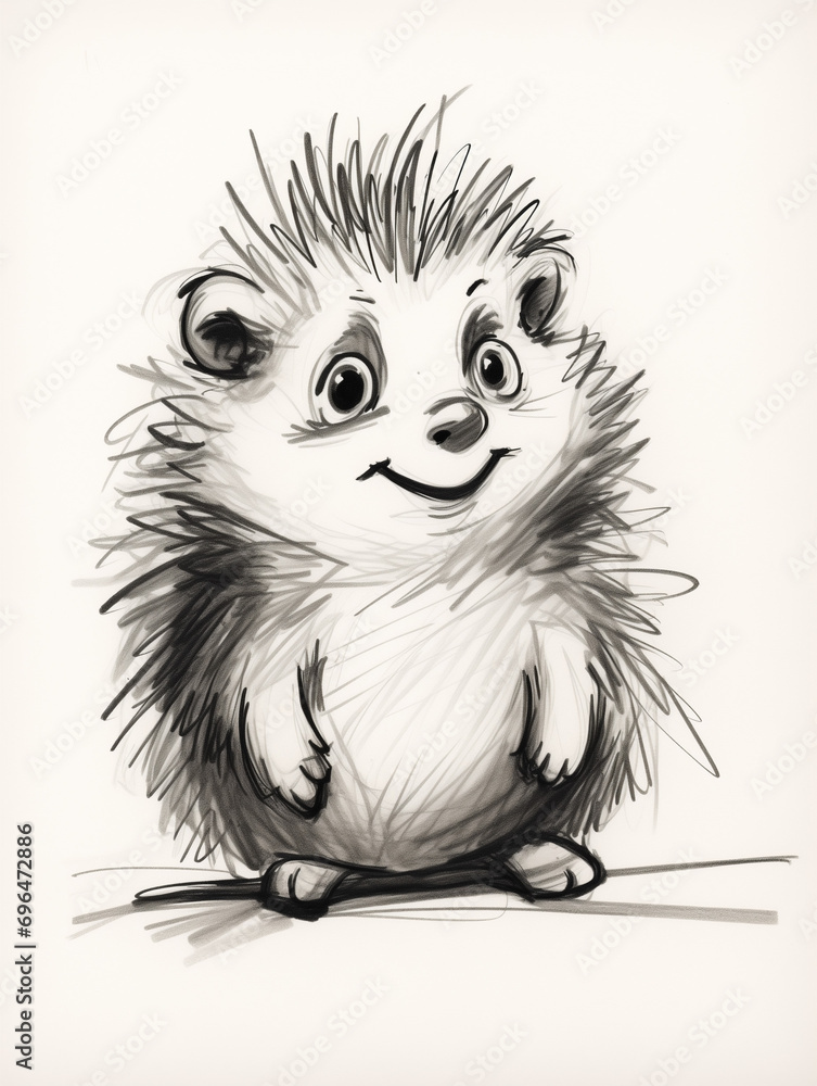 A Pen Sketch Character Study Drawing of a Hedgehog A Pen Sketch Character Study Drawing of a Hedgehog