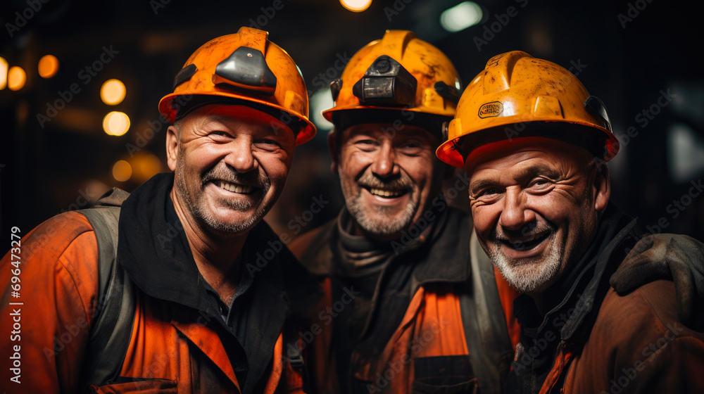 Smiling Miners in Work Gear Smiling Miners in Work Gear