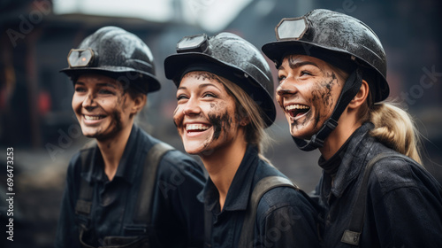 Happy Coal Workers Posing Together © Andrii 