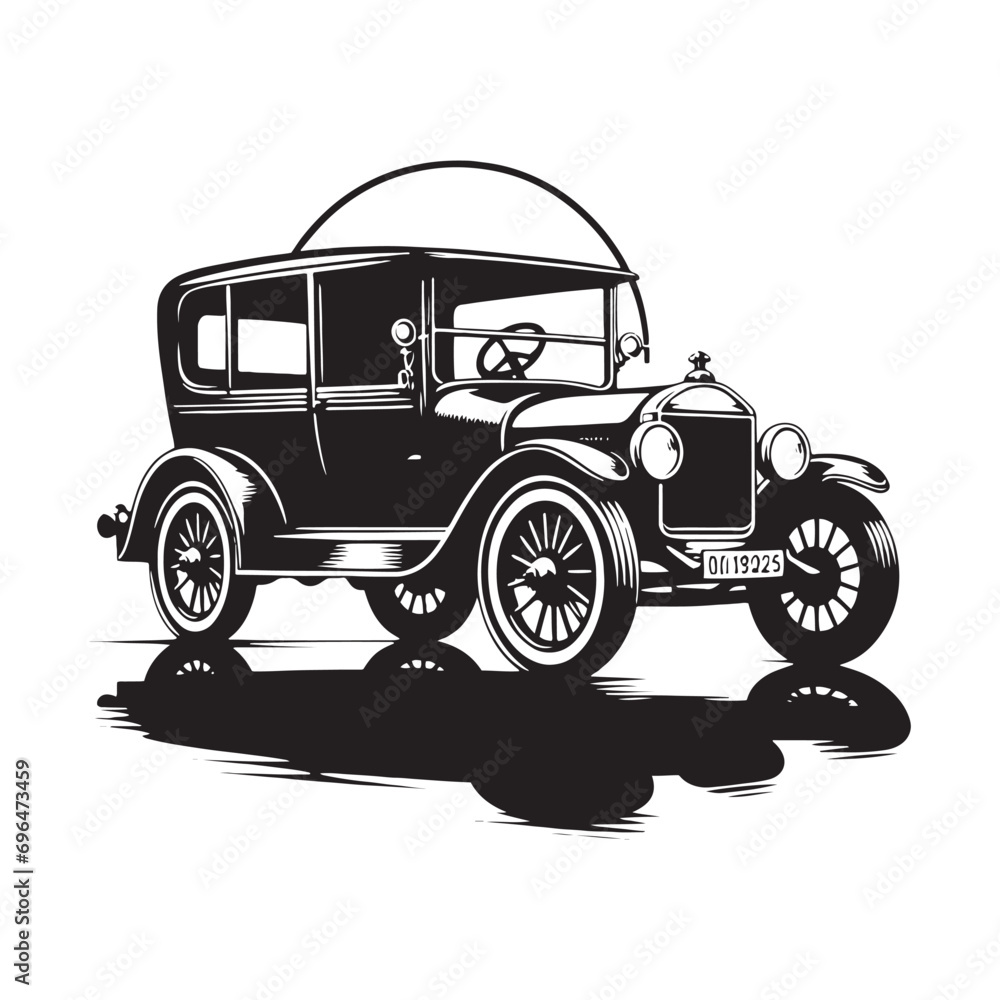 vintage car silhouette - Distinctive Shape of Classic Car Dusk Silhouette Transportation Adventure Journey Vintage Vehicle Black Vector
