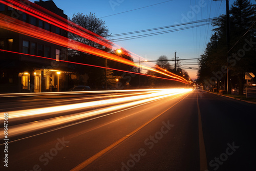 A photograph of light trail at evening