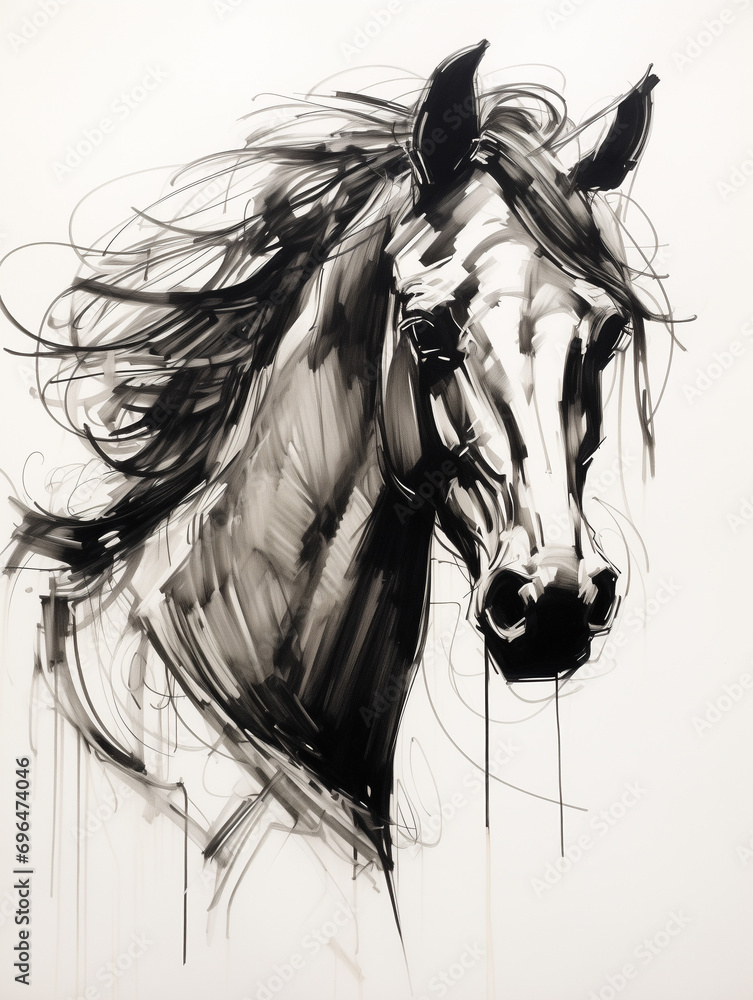 A Pen Sketch Character Study Drawing of a Horse A Pen Sketch Character Study Drawing of a Horse