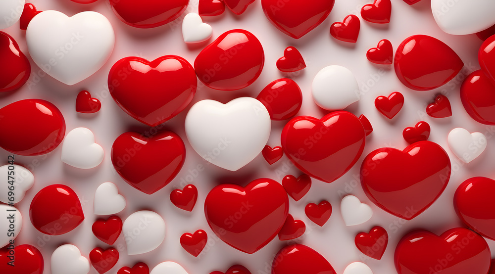 red and white glossy valentine hearts background