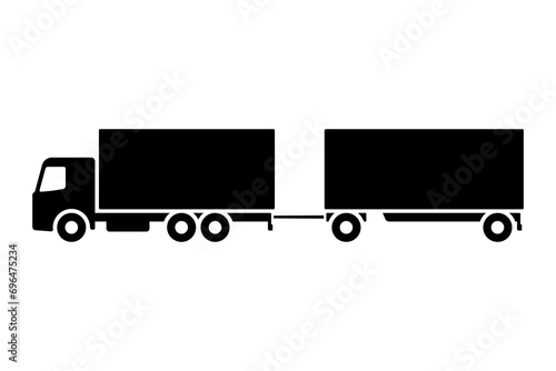 Truck with trailer icon. Road train. Black silhouette. Side view. Vector simple flat graphic illustration. Isolated object on a white background. Isolate.