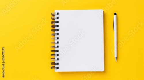 White spiral notebook on a yellow background, ai generative photo