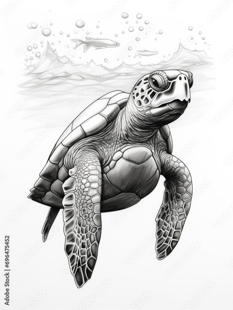 Fototapeta premium A Pen Sketch Character Study Drawing of a Sea Turtle