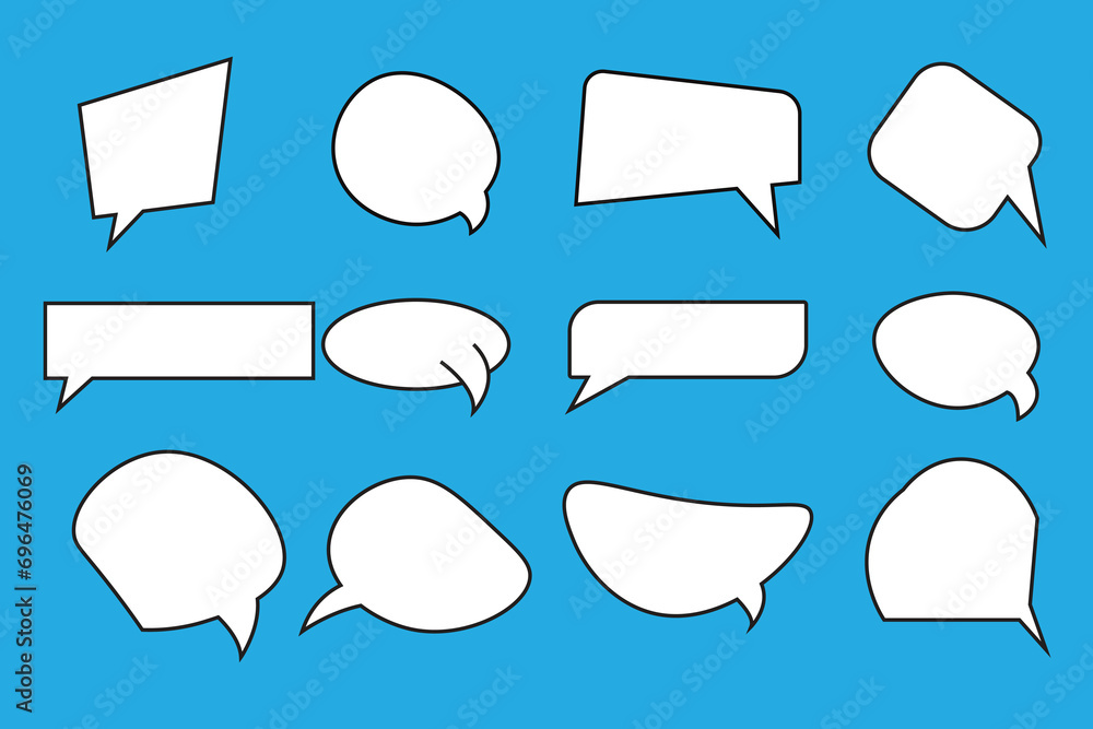 12 blank empty white speech bubbles vector icon set. Template design for questions, business, chat, media, social, communication, notes, presentation advertising. 12 blank empty white speech bubbles vector icon set. Template design for questions, business, chat, media, social, communication, notes, presentation advertising.