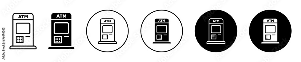 Atm icon. automated teller machine electronic banking outlet to withdraw through credit or debit card transaction at atm branch logo symbol set. finance banking cash withdrawal machine vector Atm icon. automated teller machine electronic banking outlet to withdraw through credit or debit card transaction at atm branch logo symbol set. finance banking cash withdrawal machine vector