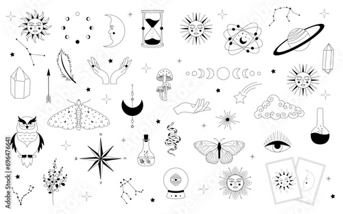 Celestial mystical astrology. Set of celestial mystic and magic occult elements. Celestial and esoteric elements for astrology.