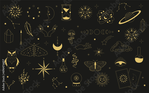 Celestial mystical astrology. Set of celestial mystic and magic occult elements. Celestial and esoteric elements for astrology.
