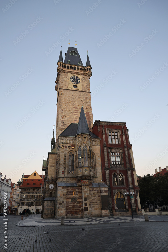 The astronomical clock tower in Prague in the morning