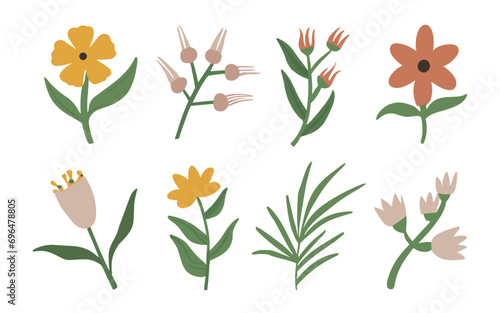 Abstract wildflowers vector clipart. Spring illustration. © TasaDigital