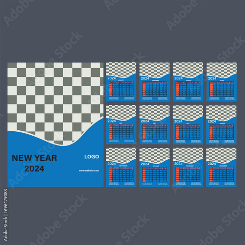 New Model 2024,Classic monthly calendar for 2024. Calendar in the new style of minimalist square shape  New Model New Year day Month
