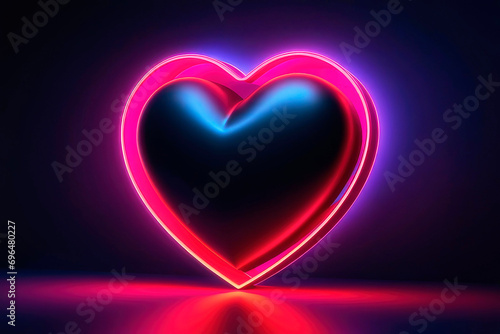 Heart shape neon light on dark background.