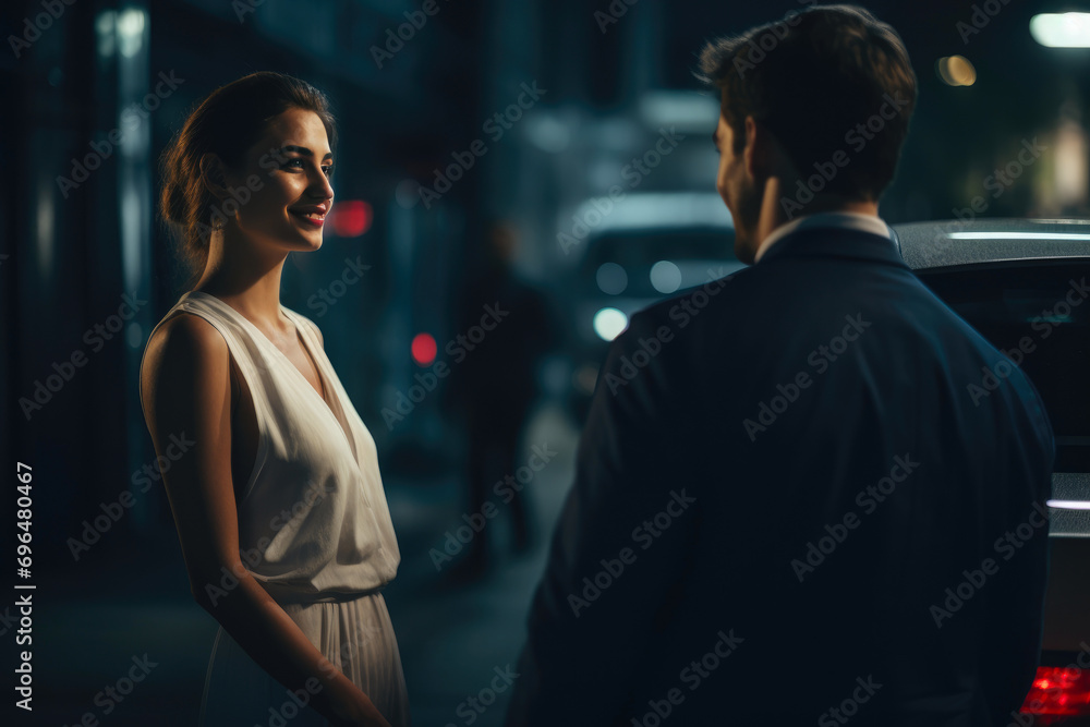 Romantic Aura: Woman Flirting by Car Romantic Aura: Woman Flirting by Car