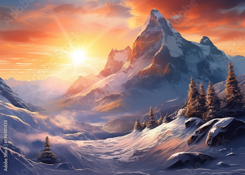 Sunrise Winter Snow Mountain Background
