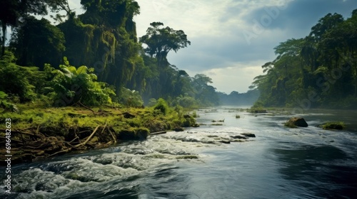 beautiful amazon river with a little fog photo