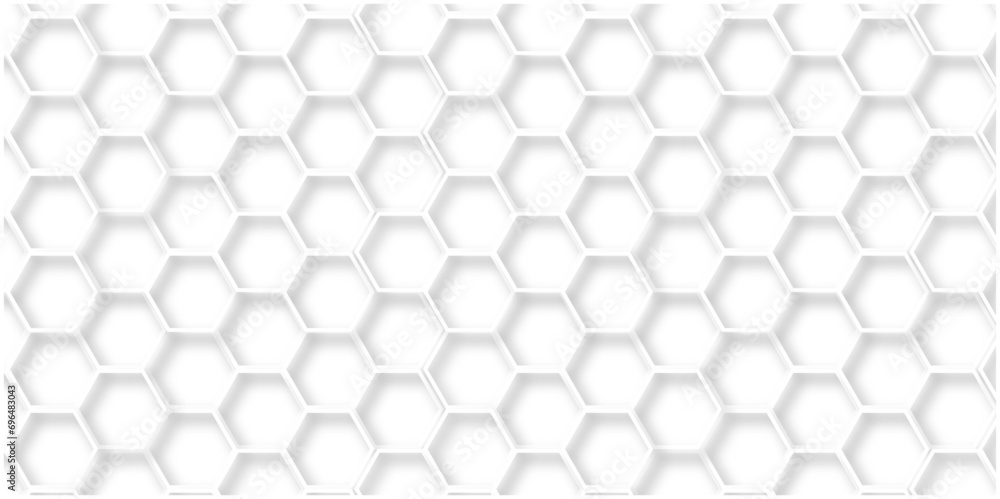 Seamless pattern with hexagonal white and gray technology line paper background. Hexagonal vector grid tile and mosaic structure mess cell. white and gray hexagon honeycomb geometric copy space.