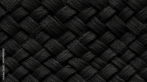 Textile tile pattern with black weaven wool background. Intricate textile pattern. Wool knitted tile for pattern and repeat. Texture of black textile wool photo