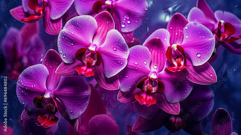 Abstract Magenta Orchid Texture, Flowers Pattern with Focus on Vibrant Petal Details. Orchid Pattern Background - obrazy, fototapety, plakaty 