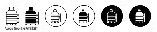 Water tank icon. overhead home plastic container tank for save rain water in barrel reservoir storage logo set. oil or gas treatment cylinder drinking water tank symbol vector 