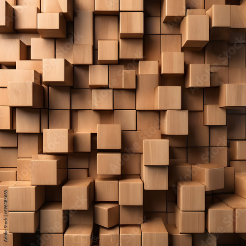 abstract block stack wooden 3d cubes on the wall for background.