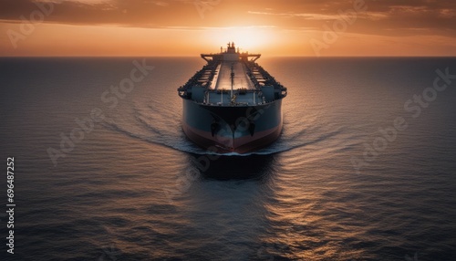 A big LNG tanker ship travelling over the calm ocean during sunset photo