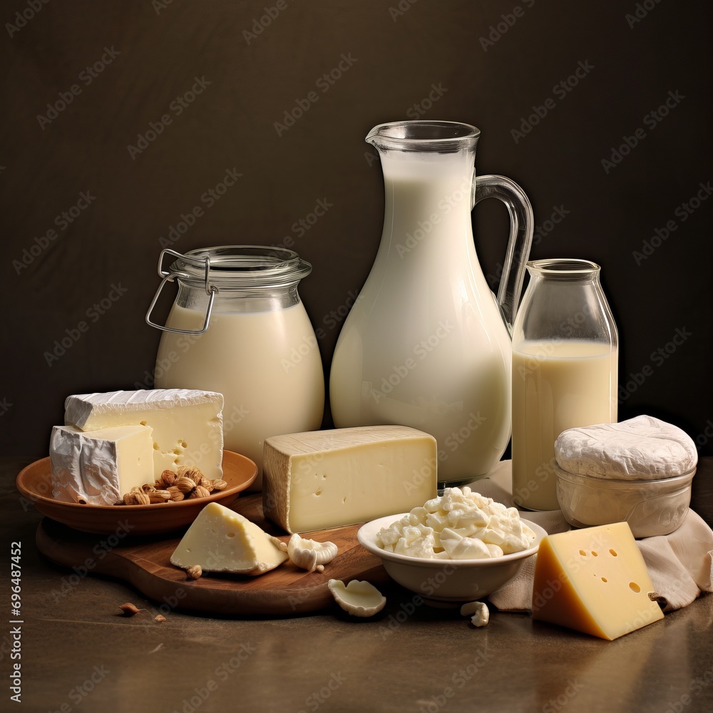 various fresh dairy products on a wooden table various fresh dairy products on a wooden table