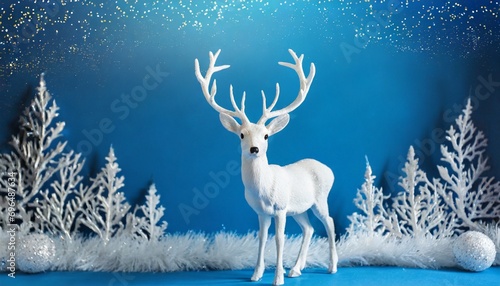 White deer on a blue background. New year concept. © adobedesigner