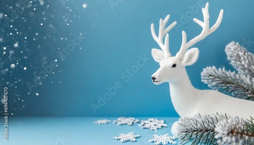 White deer on a blue background. New year concept.