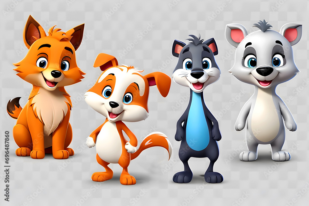 set of cartoon animal toys with different characters set of cartoon animal toys with different characters