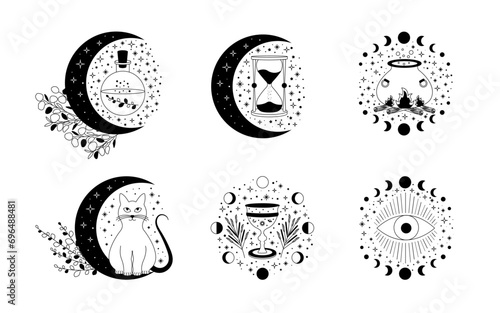 Celestial mystical moon collections. Magic and esotericl vector illustrations.