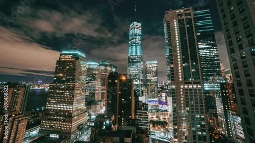 Time-lapse of New York City Skyscrapers at night photo