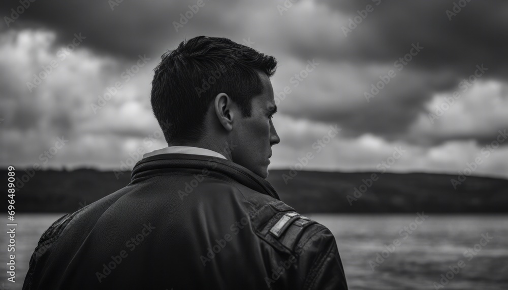 A striking monochrome picture portrays steely determination as an individual gazes confidently ahead