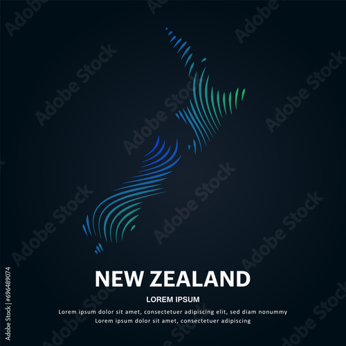 simple line art map of New Zealand. Creative New Zealand map logotype vector illustration on dark background. New Zealand logo vector design template - EPS 10 photo