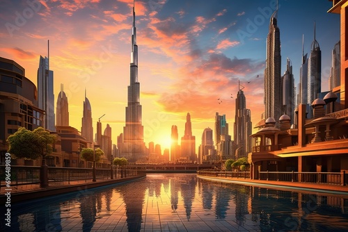 Beautiful sunset in Kuala Lumpur  Malaysia. Beautiful cityscape  Beautiful Dubai downtown at sunset  Dubai  United Arab Emirates  AI Generated
