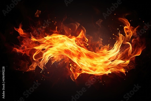 Fire flames isolated on black background. Abstract background. Design element, Beautiful stylish fire flames, AI Generated photo