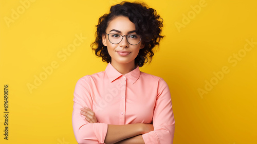 Young woman with yellow background  photo