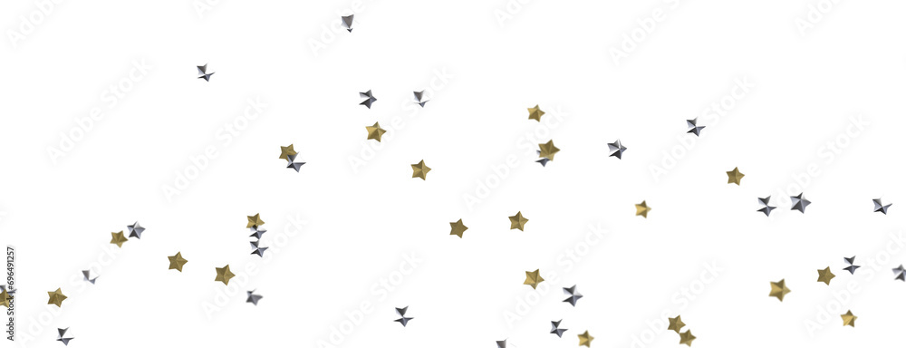 Obraz premium Celestial Christmas Symphony: Enthralling 3D Illustration of Falling Holiday Starbursts