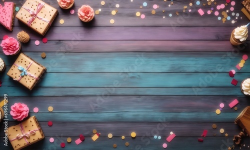 Empty wooden table background - birthday theme