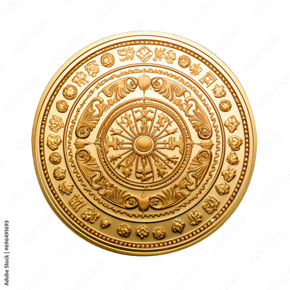 Antique gold coin isolated on transparent background