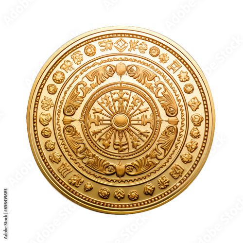 Antique gold coin isolated on transparent background