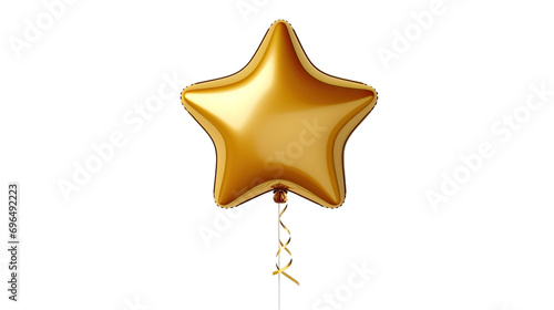 Gold foil balloon. Golden helium balloon star isolated on transparent background