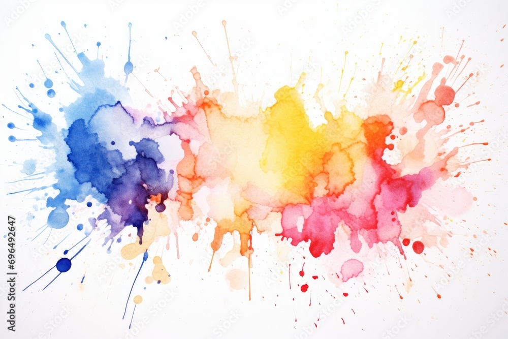 Watercolor splashes on white background. Abstract colorful watercolor stains, Abstract expressionism background with watercolor splashes on a white background, AI Generated