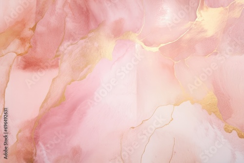 Pink abstract background with gold marble texture and golden glittering veins, Abstract dusty blush liquid watercolor background with golden cracks and stains, AI Generated © Ifti Digital