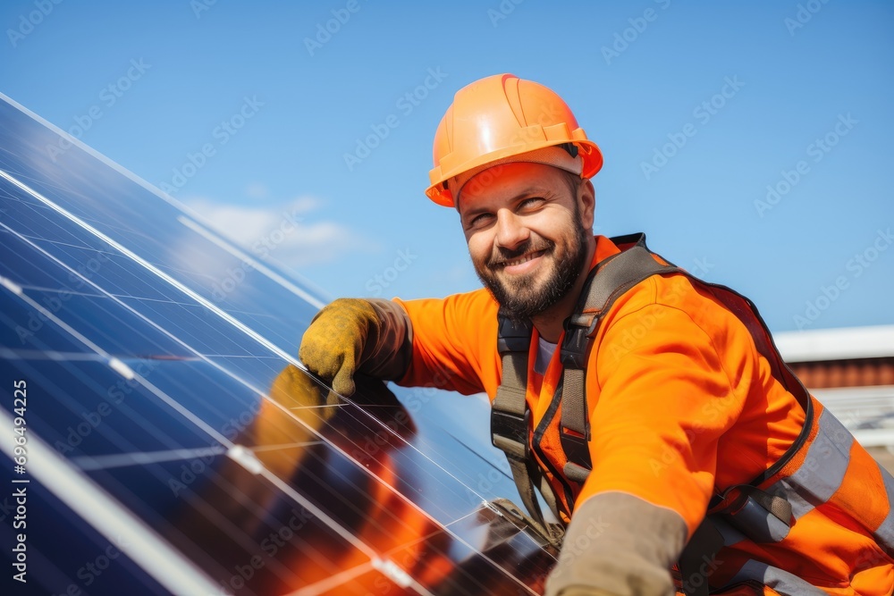 Electrical engineer installing solar panels, Clean energy concept. Electrical engineer installing solar panels, Clean energy concept.