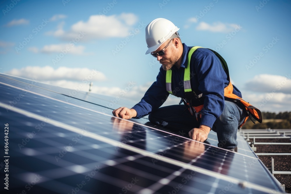 Electrical engineer installing solar panels, Clean energy concept. Electrical engineer installing solar panels, Clean energy concept.